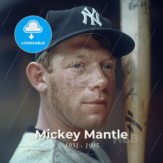 Mickey Mantle, 1931 - 1995, American baseball player - A Man In A Baseball Uniform Holding A Baseball Bat Print Template