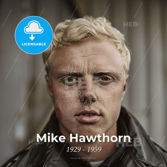 Mike Hawthorn, 1929 - 1959, British racing driver - A Man With Blonde Hair And A Black Jacket Print Template