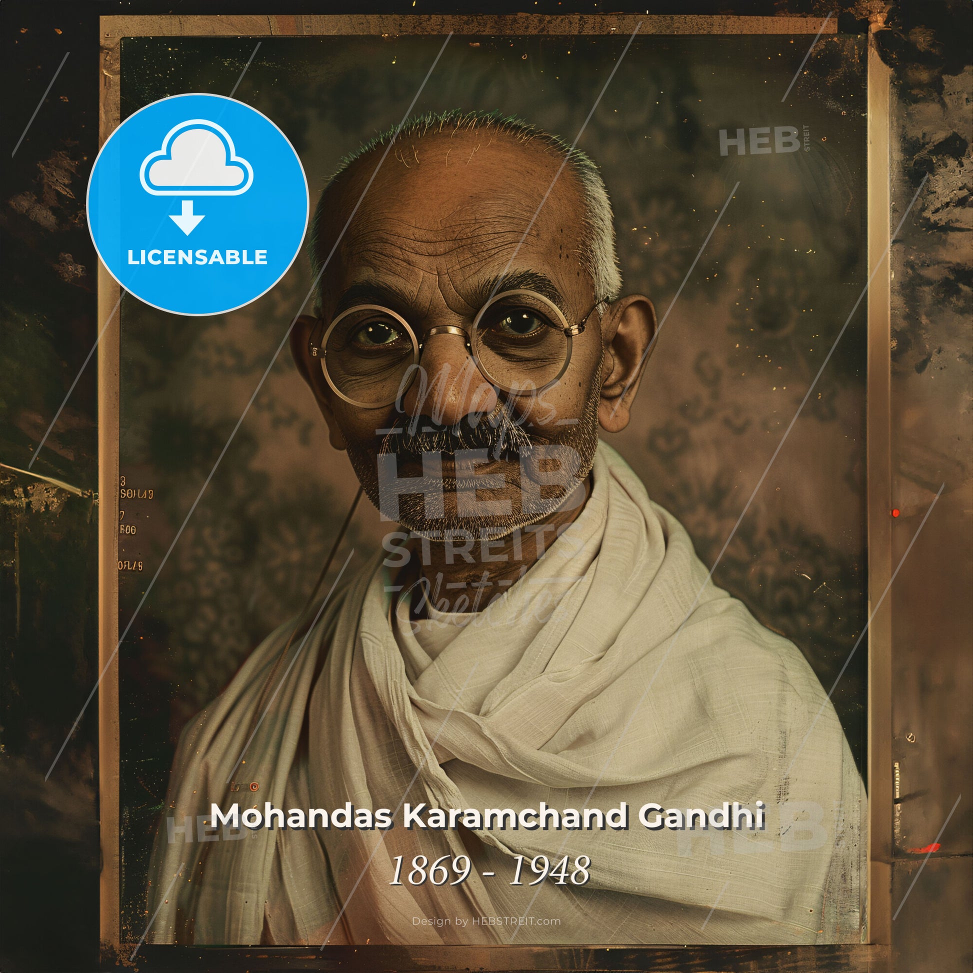 Mohandas Karamchand Gandhi, 1869 - 1948, Indian nationalist and reformer - A Man Wearing Glasses And A White Robe Print Template