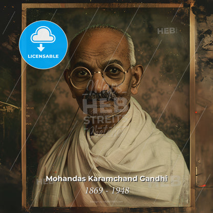 Mohandas Karamchand Gandhi, 1869 - 1948, Indian nationalist and reformer - A Man Wearing Glasses And A White Robe Print Template