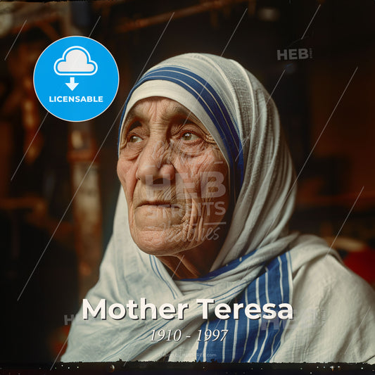 Mother Teresa, 1910 - 1997, Albanian-Indian nun and missionary - An Old Woman Wearing A White Head Wrap Print Template