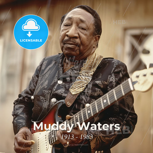 Muddy Waters, 1913 - 1983, American blues singer and guitarist - A Man Playing A Guitar Print Template