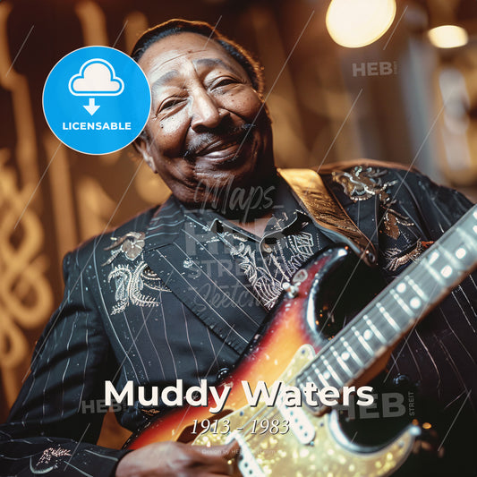 Muddy Waters, 1913 - 1983, American blues singer and guitarist - A Man Holding A Guitar Print Template