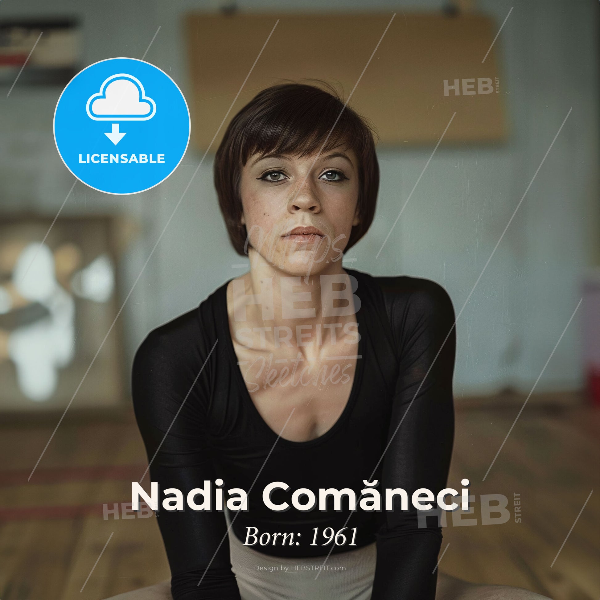 Nadia Comăneci, Born: 1961, Romanian gymnast - A Woman Sitting On The Floor Print Template