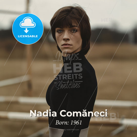 Nadia Comăneci, Born: 1961, Romanian gymnast - A Woman In A Black Turtleneck Print Template