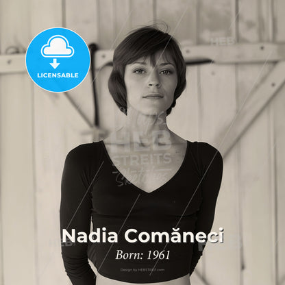 Nadia Comăneci, Born: 1961, Romanian gymnast - A Woman In A Black Shirt Print Template