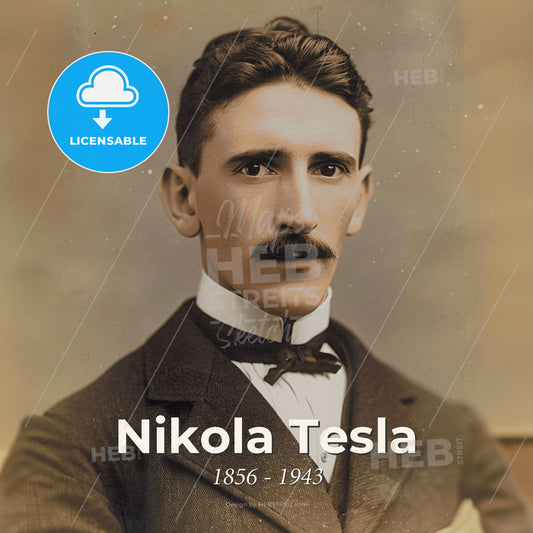 Nikola Tesla, 1856 - 1943, Serbian-American inventor - A Man With A Mustache And A Bow Tie Print Template