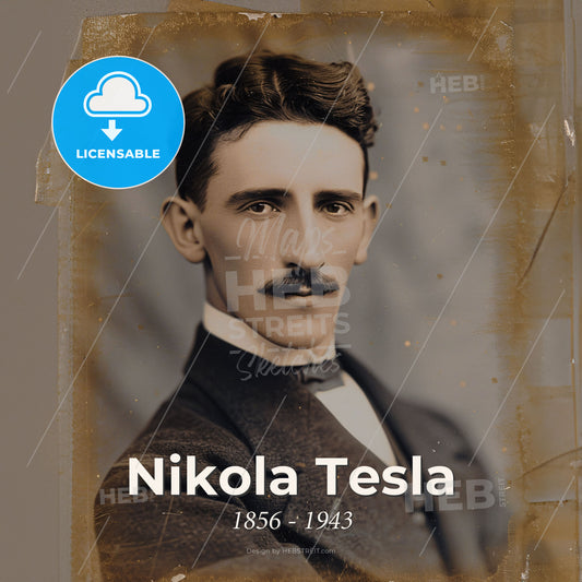 Nikola Tesla, 1856 - 1943, Serbian-American inventor - A Man With A Mustache Print Template