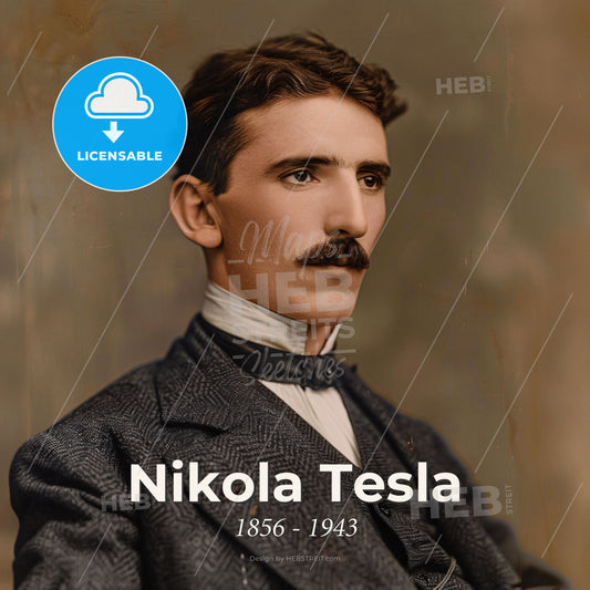 Nikola Tesla, 1856 - 1943, Serbian-American inventor - A Man With A Mustache Print Template