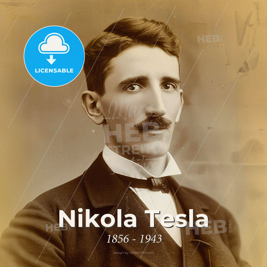 Nikola Tesla, 1856 - 1943, Serbian-American inventor - A Man With A Mustache Print Template