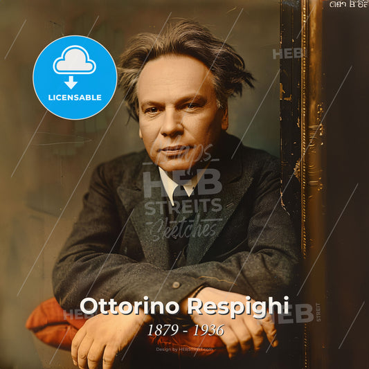 Ottorino Respighi, 1879 - 1936, Italian composer - A Man In A Suit Leaning Against A Wall Print Template