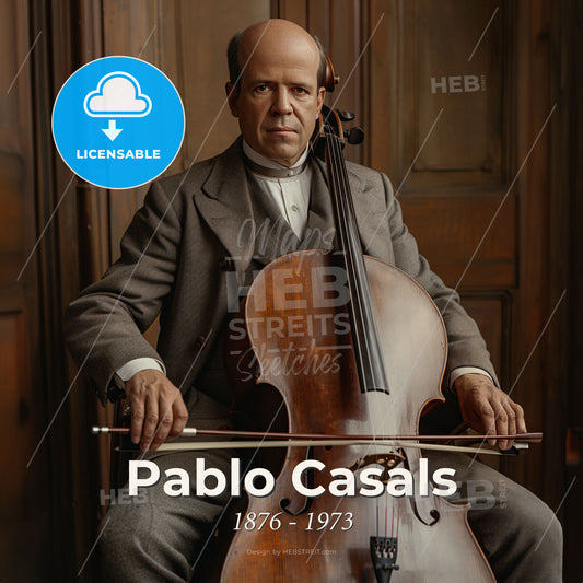 Pablo Casals, 1876 - 1973, Spanish cellist - A Man Sitting In A Chair Playing A Cello Print Template
