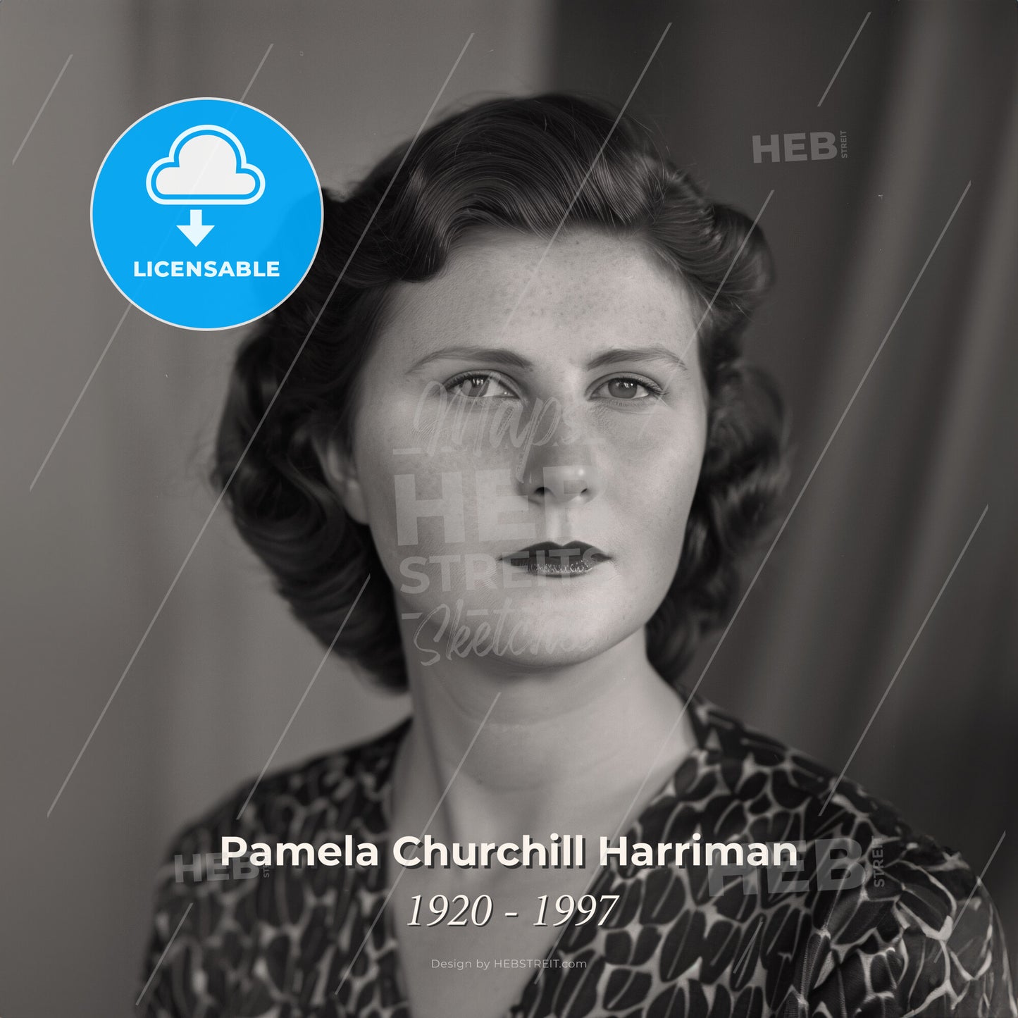Pamela Churchill Harriman, 1920 - 1997, British-American socialite - A Woman With Wavy Hair And A Black Lipstick Print Template