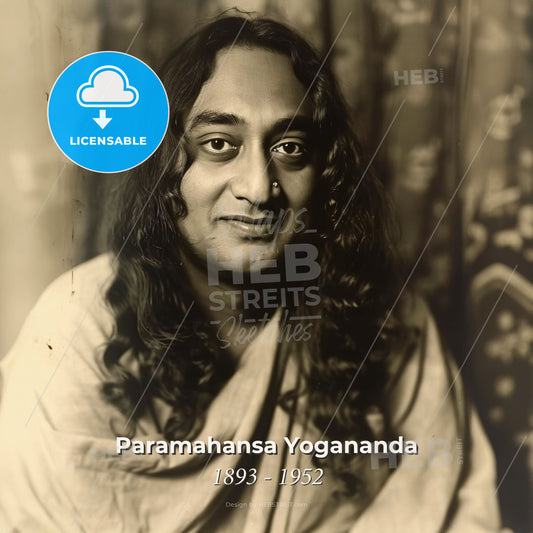 Paramahansa Yogananda, 1893 - 1952, Indian yogi and guru - A Man With Long Hair Wearing A White Robe Print Template