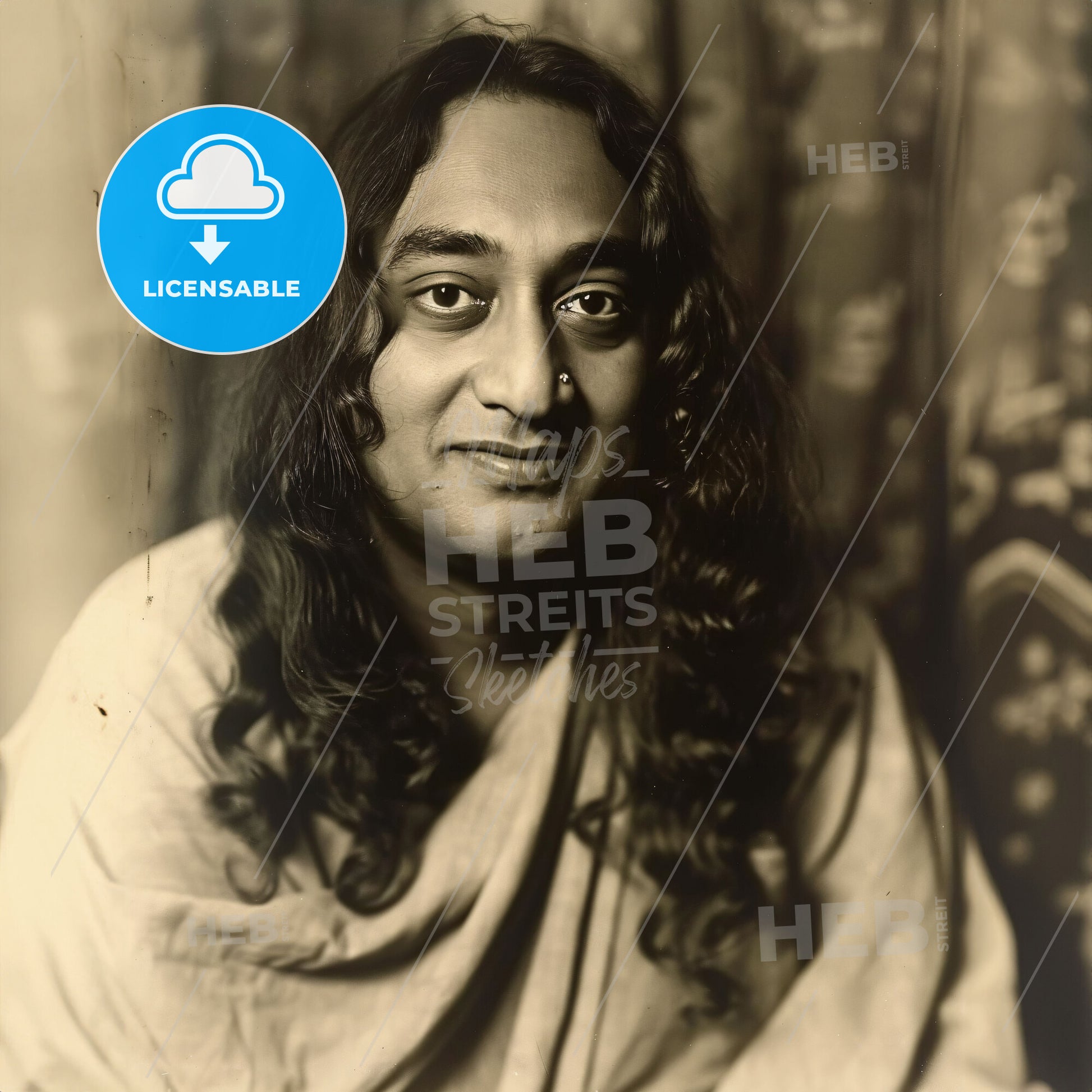 Paramahansa Yogananda, 1893 - 1952, Indian yogi and guru - A Man With Long Hair Wearing A White Robe
