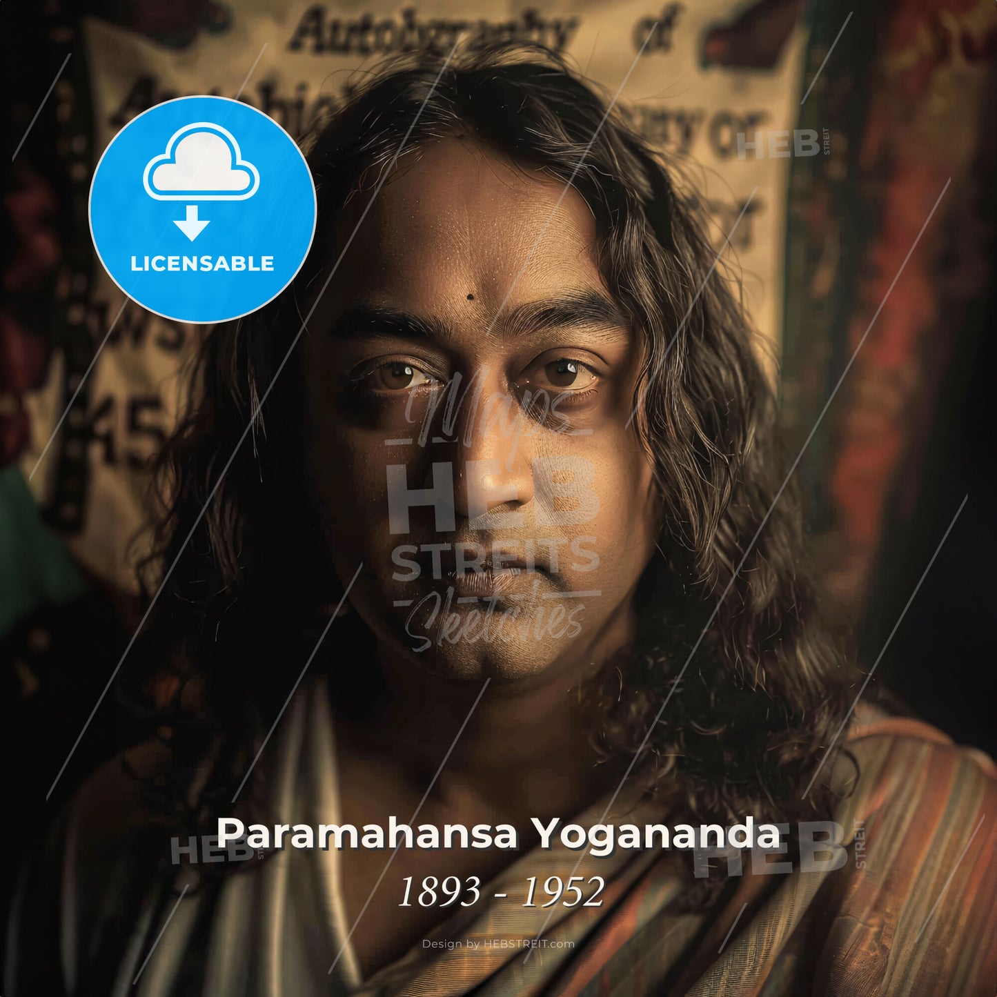 Paramahansa Yogananda, 1893 - 1952, Indian yogi and guru - A Man With Long Hair And A Robe Print Template