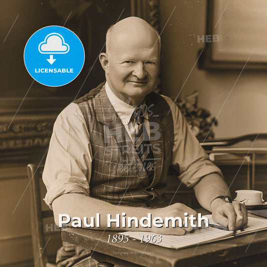 Paul Hindemith, 1895 - 1963, German composer - A Man Sitting At A Desk Writing On A Piece Of Paper Print Template