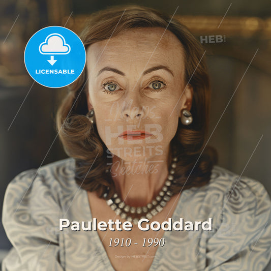 Paulette Goddard, 1910 - 1990, American actress - A Woman With A Pearl Necklace Print Template