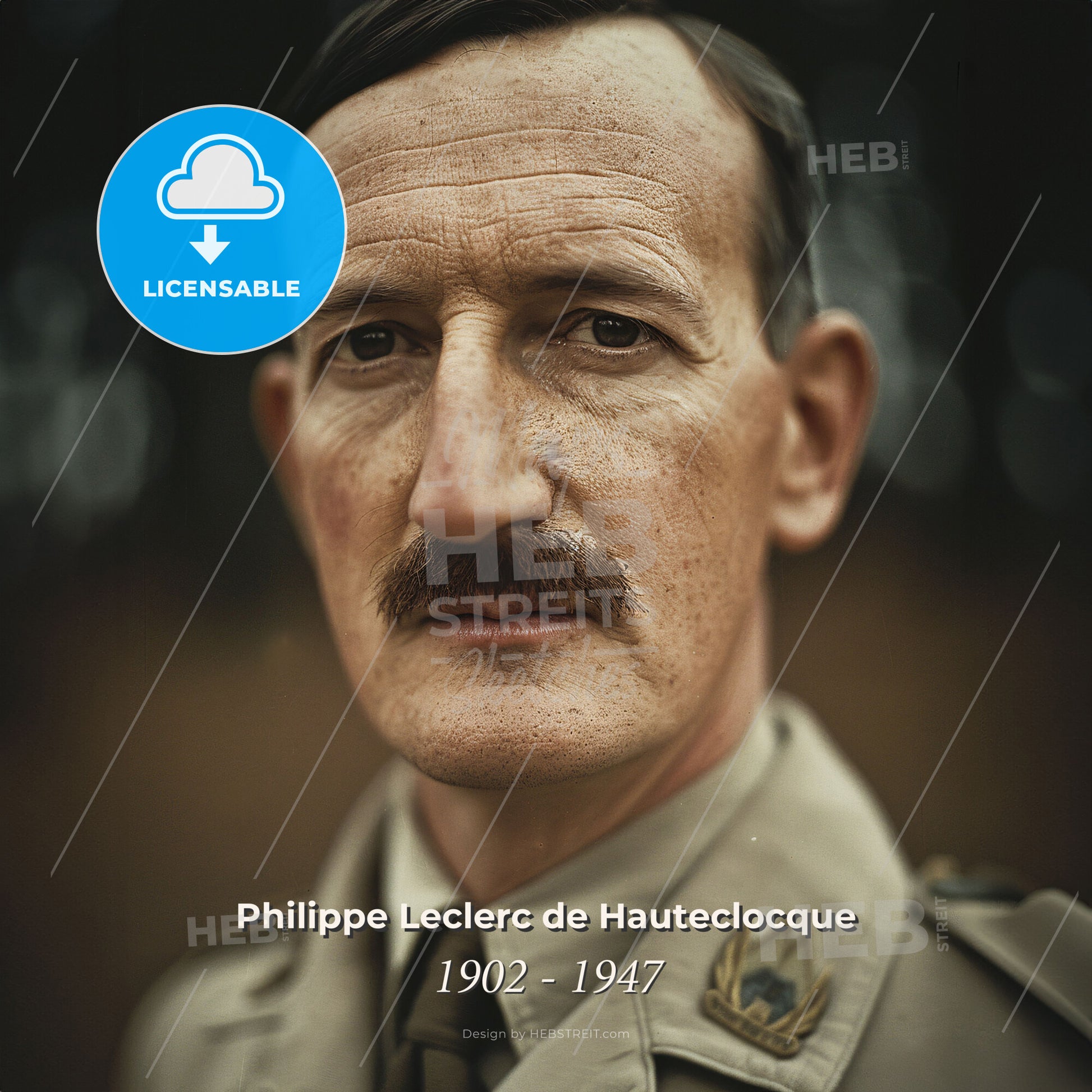 Philippe Leclerc de Hauteclocque, 1902 - 1947, French General - A Man With A Mustache Print Template