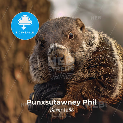 Punxsutawney Phil, Born: 1886, Groundhog - A Hand Holding A Furry Animal Print Template