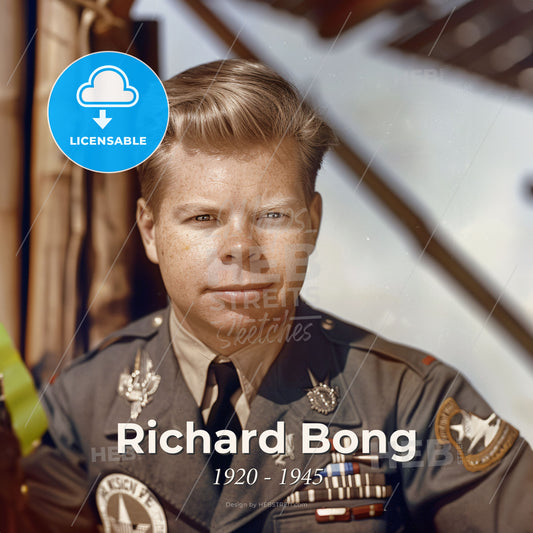 Richard Bong, 1920 - 1945, American fighter ace - A Man In Military Uniform Print Template