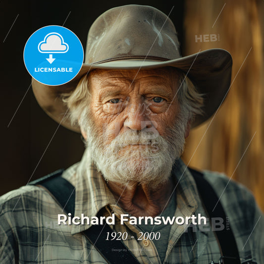 Richard Farnsworth, 1920 - 2000, American stuntman and actor - A Man With A Beard Wearing A Cowboy Hat Print Template