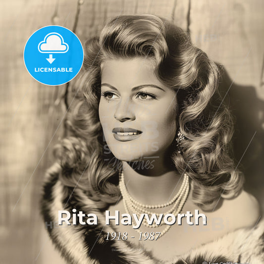 Rita Hayworth, 1918 - 1987, American actress and dancer - A Woman With Long Curly Hair And A Fur Cape Print Template