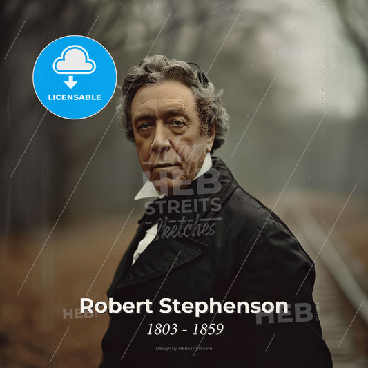 Robert Stephenson, 1803 - 1859, British engineer - A Man Standing On A Train Track Print Template