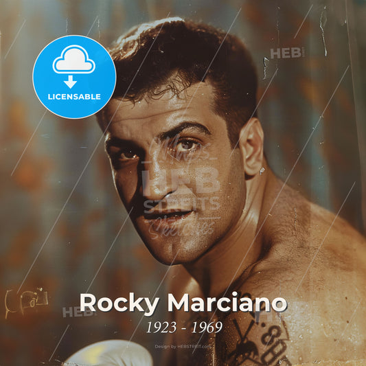 Rocky Marciano, 1923 - 1969, American boxer - A Man With Tattoos On His Chest Print Template