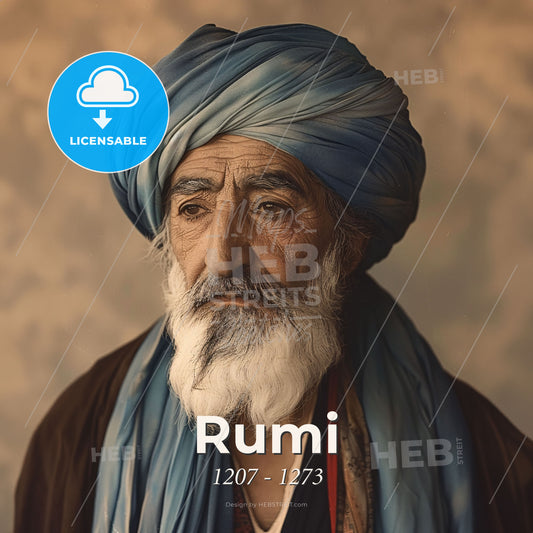 Rumi, 1207 - 1273, Persian poet and Sufi mystic - A Man With A Beard And Turban Print Template