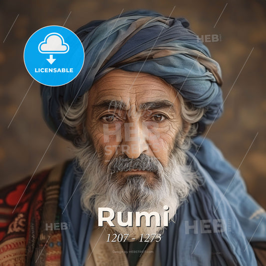 Rumi, 1207 - 1273, Persian poet and Sufi mystic - A Man With A Beard And Turban Print Template