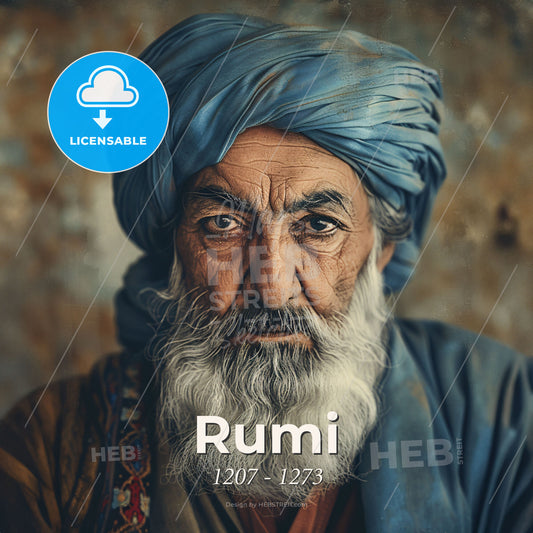 Rumi, 1207 - 1273, Persian poet and Sufi mystic - A Man With A Beard And Turban Print Template