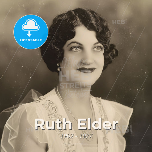 Ruth Elder, 1902 - 1977, American aviator and actress - A Woman With Dark Hair And A White Dress Print Template