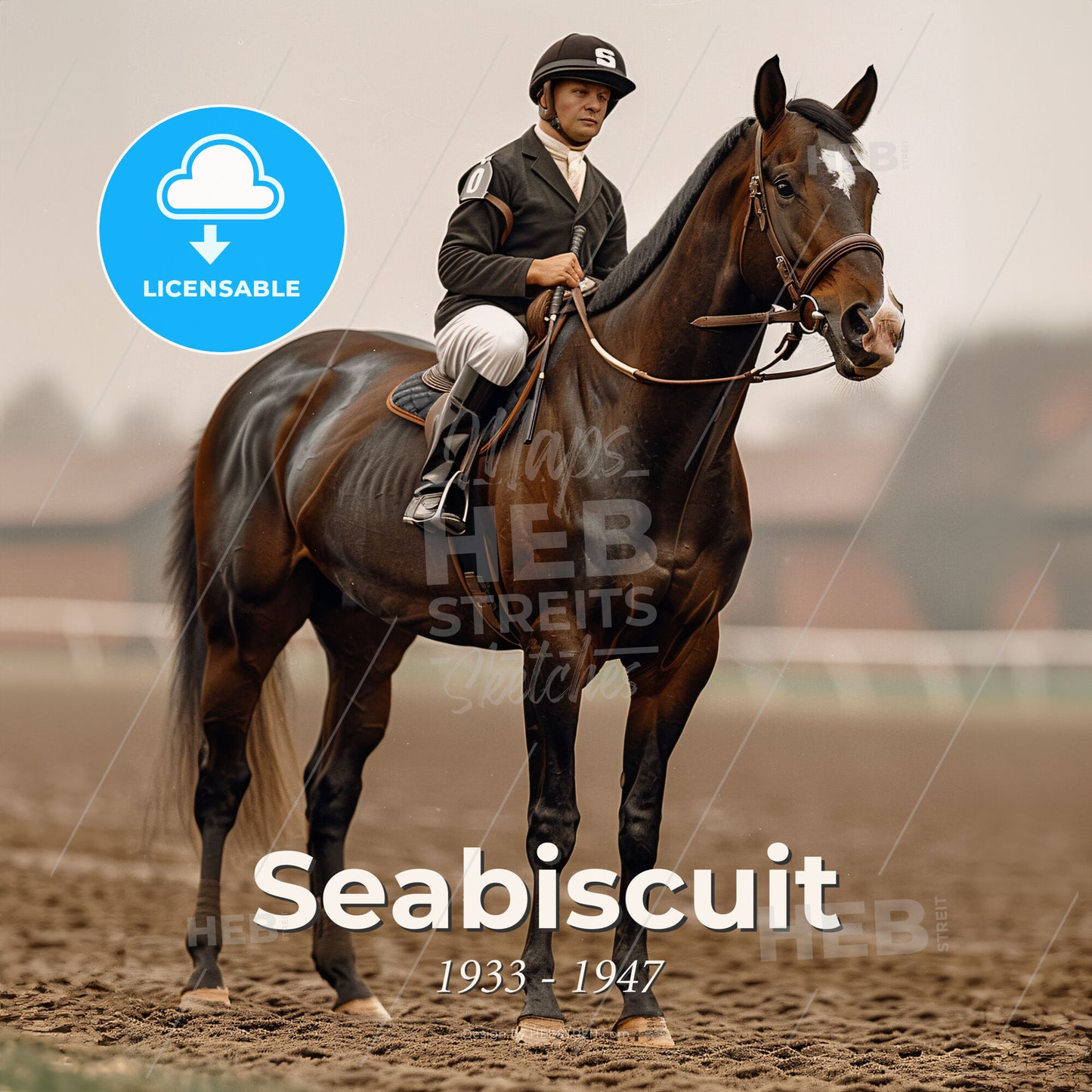 Seabiscuit, 1933 - 1947, American racehorse - A Man Riding A Horse Print Template