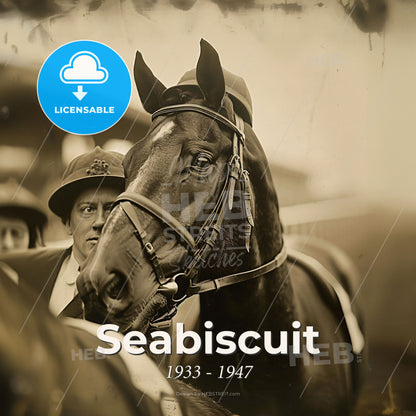 Seabiscuit, 1933 - 1947, American racehorse - A Horse With A Hat And Bridle Print Template