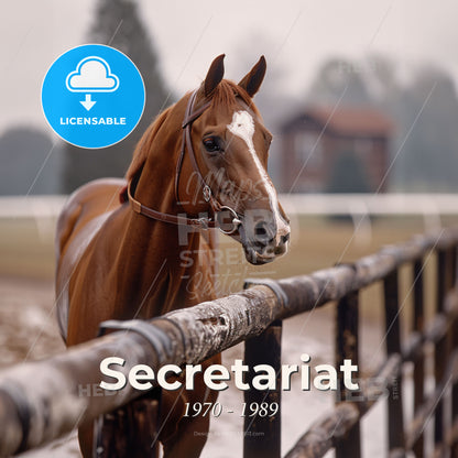Secretariat, 1970 - 1989, American Thoroughbred racehorse - A Horse Standing Over A Fence Print Template