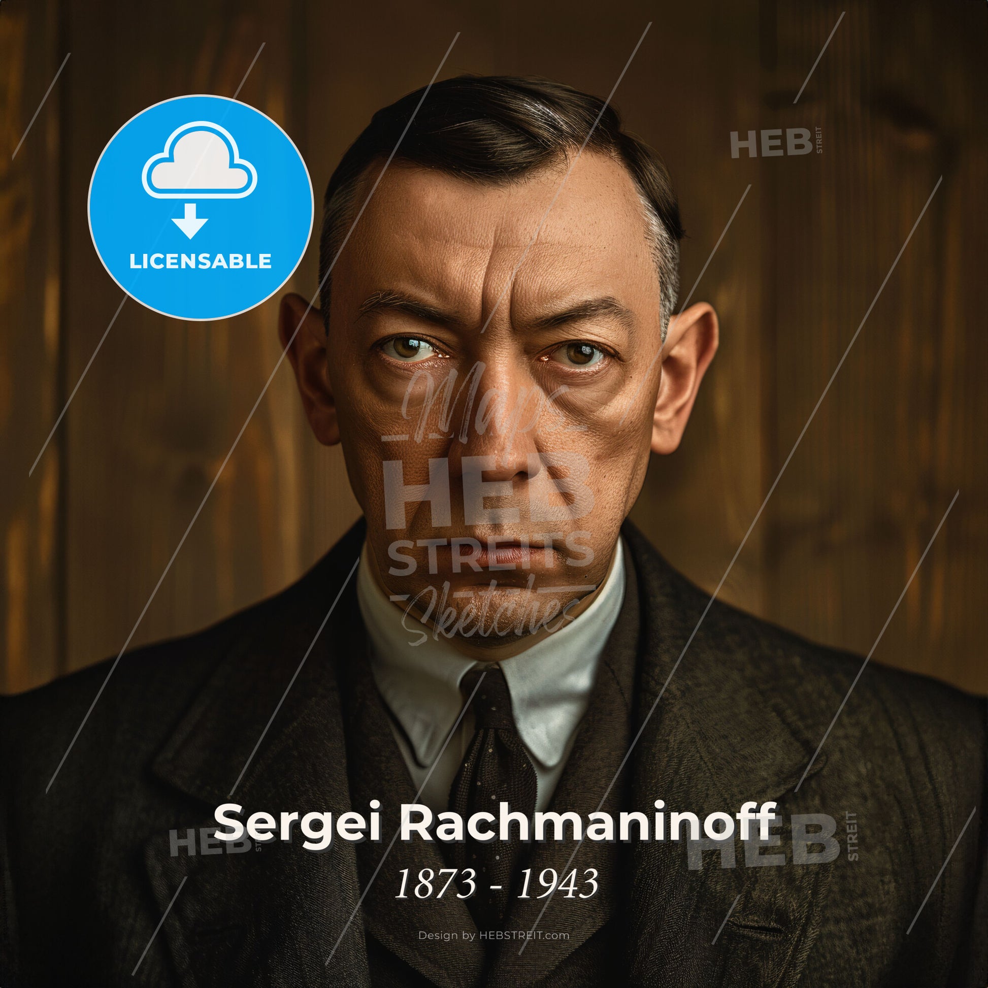 Sergei Rachmaninoff, 1873 - 1943, Russian composer and pianist - A Man In A Suit Print Template