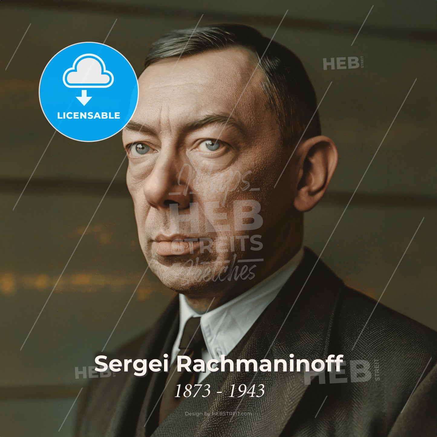 Sergei Rachmaninoff, 1873 - 1943, Russian composer and pianist - A Man In A Suit Print Template