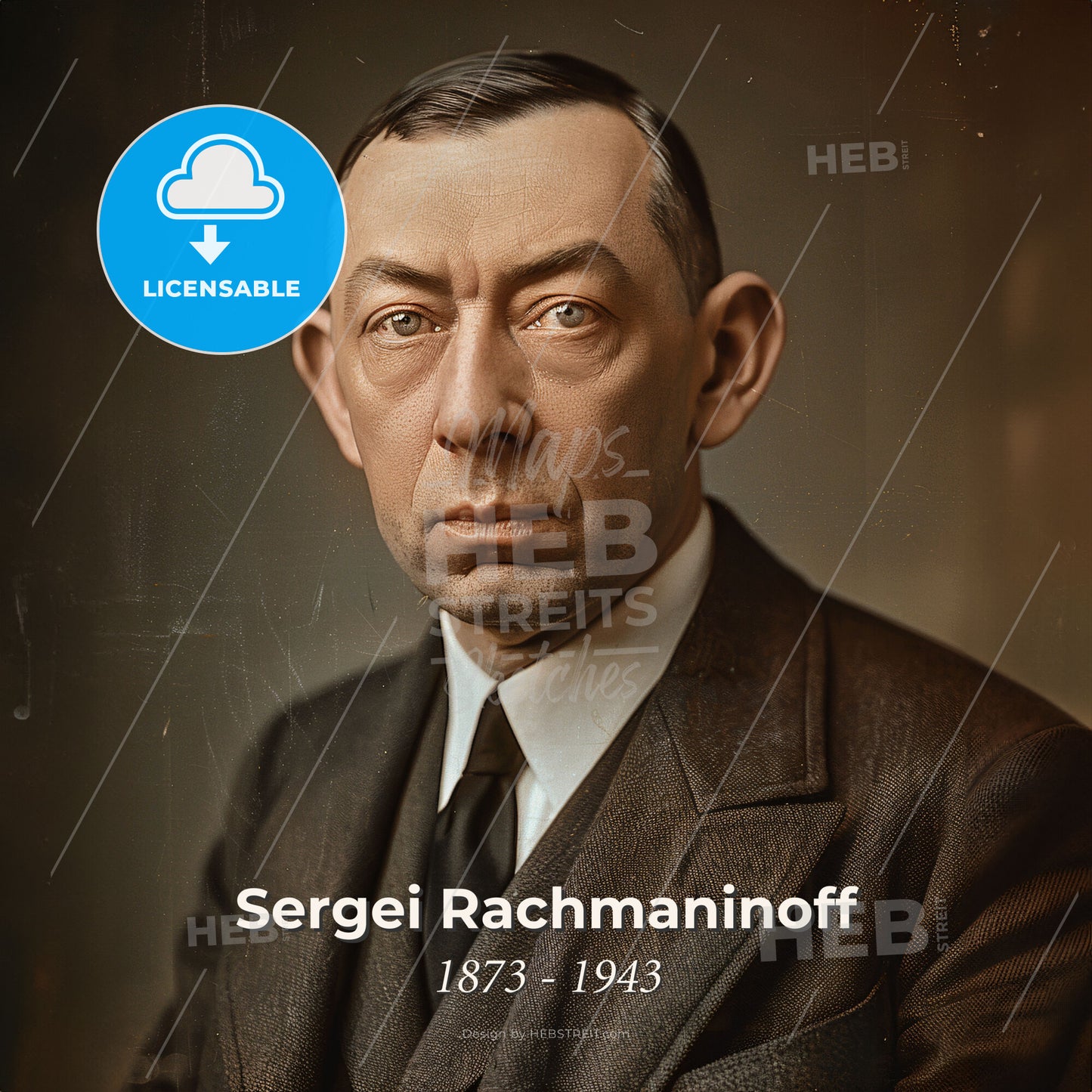 Sergei Rachmaninoff, 1873 - 1943, Russian composer and pianist - A Man In A Suit Print Template