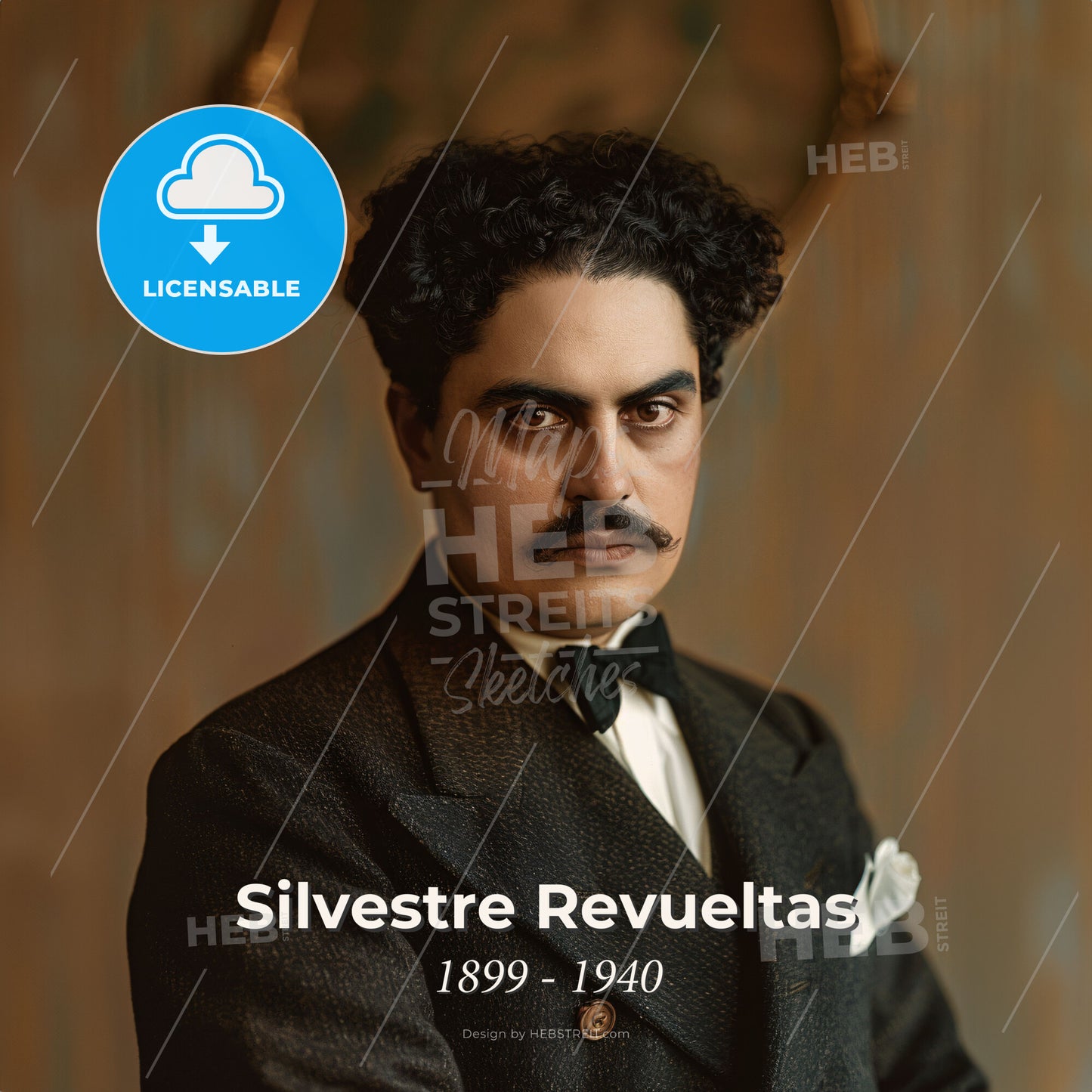 Silvestre Revueltas, 1899 - 1940, Mexican composer - A Man With A Mustache And A Suit Print Template