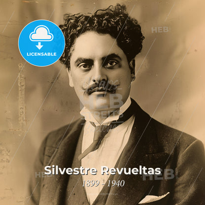 Silvestre Revueltas, 1899 - 1940, Mexican composer - A Man With Curly Hair And A Mustache Print Template
