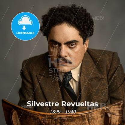 Silvestre Revueltas, 1899 - 1940, Mexican composer - A Man With A Mustache Sitting In A Chair Print Template