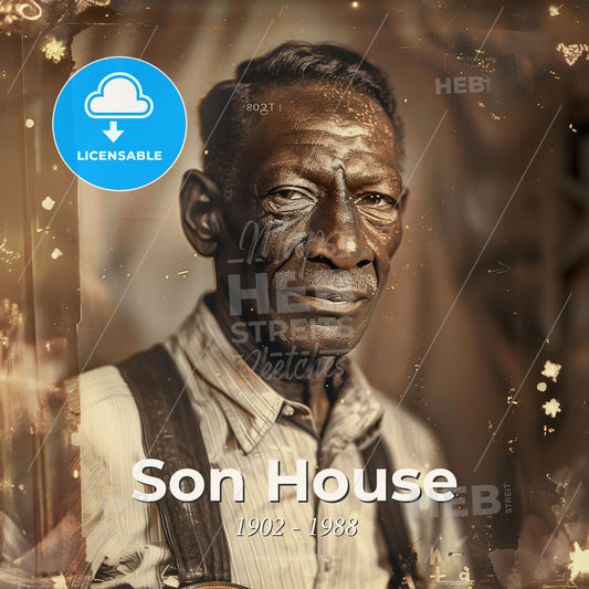 Son House, 1902 - 1988, American blues singer and guitarist - A Man With A Dark Haircut Print Template