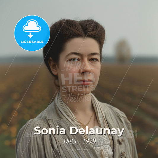 Sonia Delaunay, 1885 - 1979, French-Ukrainian artist - A Woman In A Field Print Template