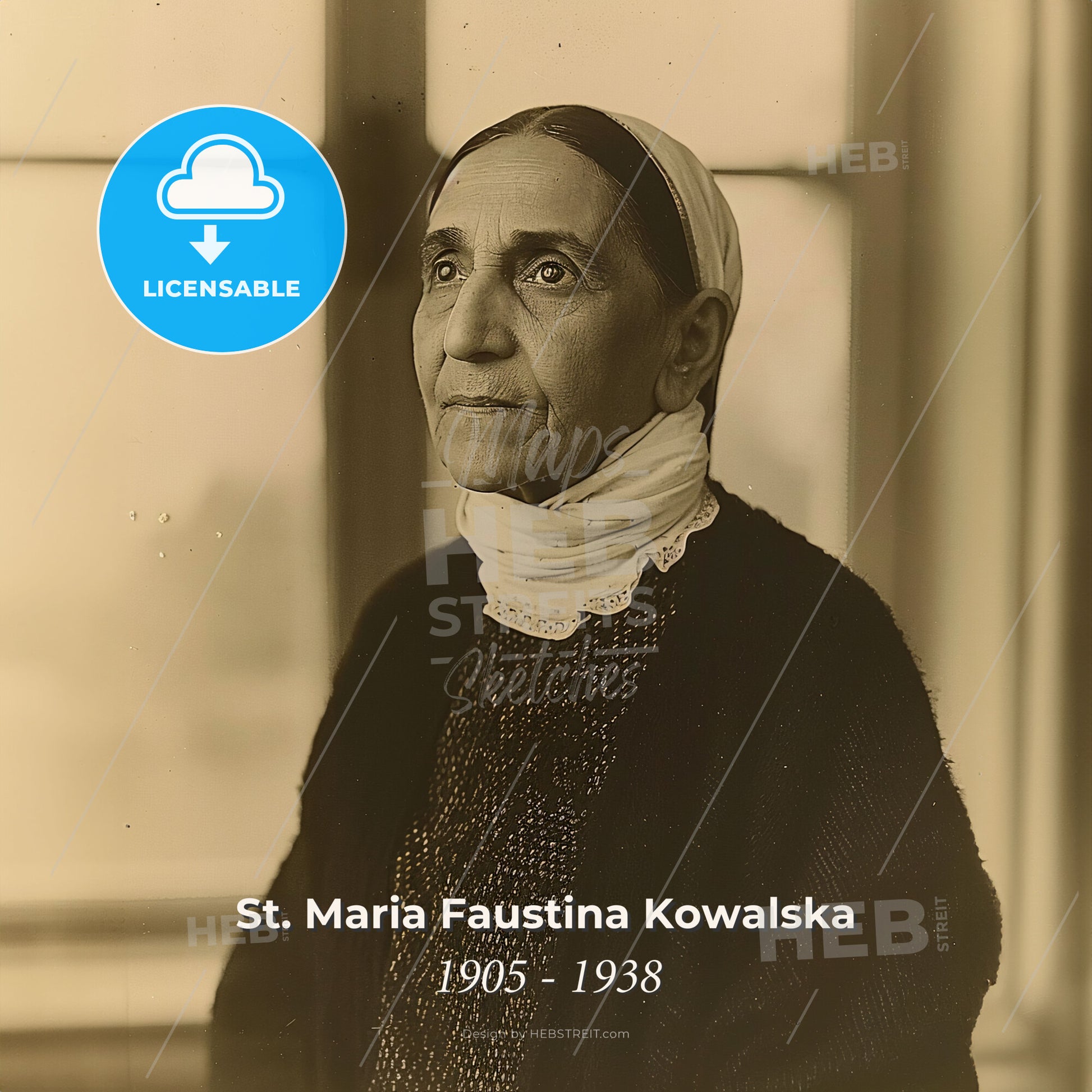 St. Maria Faustina Kowalska, 1905 - 1938, Polish nun - A Woman In A Scarf Looking Up Print Template