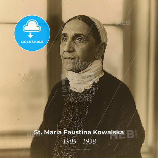 St. Maria Faustina Kowalska, 1905 - 1938, Polish nun - A Woman In A Scarf Looking Up Print Template