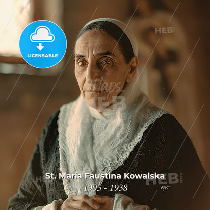 St. Maria Faustina Kowalska, 1905 - 1938, Polish nun - A Woman In A Black Dress Print Template