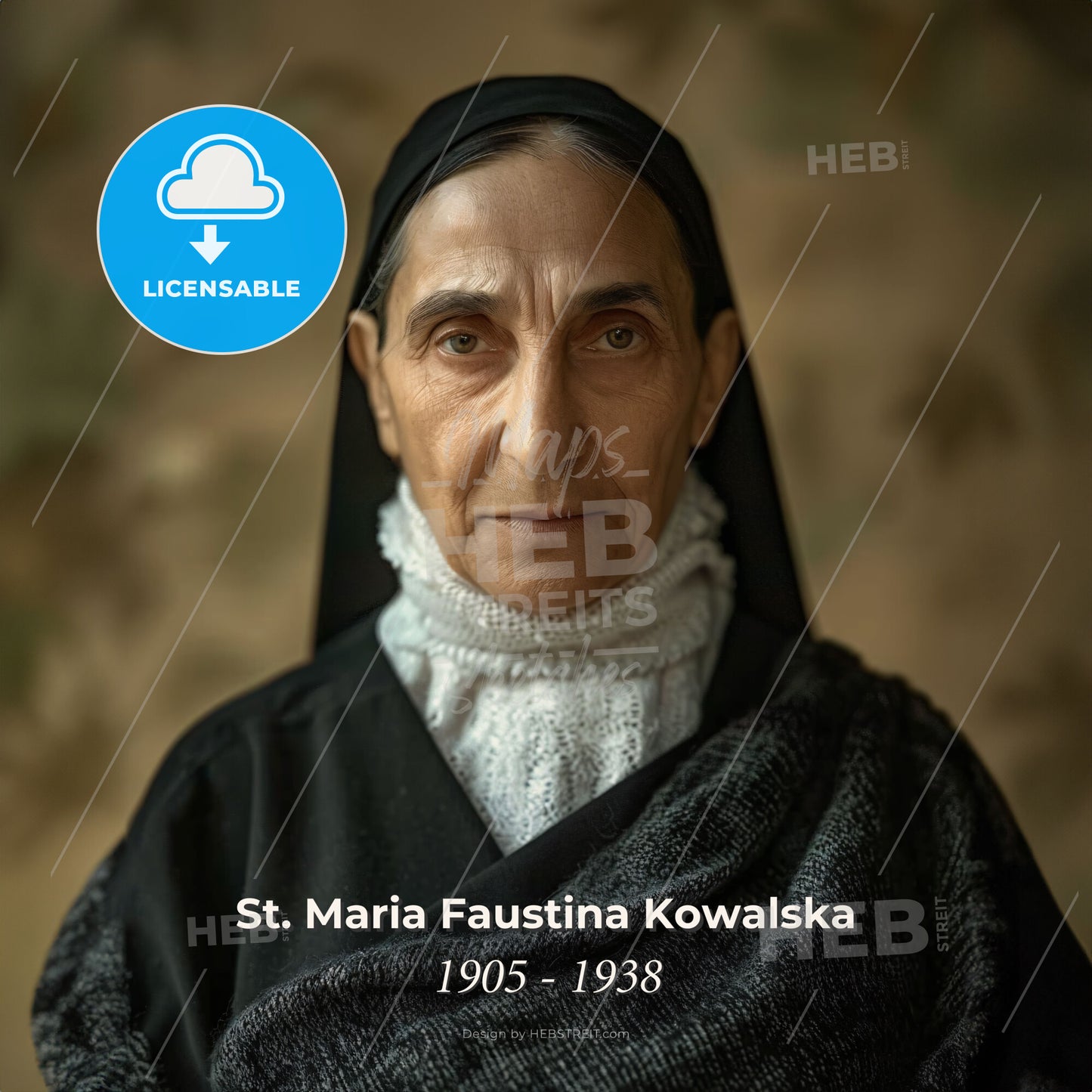 St. Maria Faustina Kowalska, 1905 - 1938, Polish nun - A Woman In A Black Robe Print Template