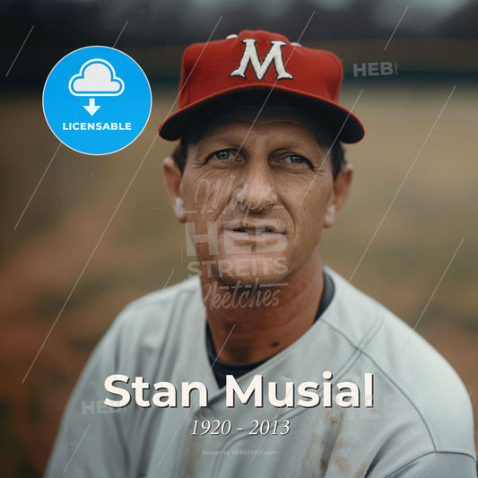 Stan Musial, 1920 - 2013, American baseball player - A Man Wearing A Baseball Cap Print Template