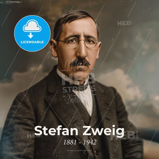 Stefan Zweig, 1881 - 1942, Austrian writer - A Man With A Mustache Wearing Glasses Print Template